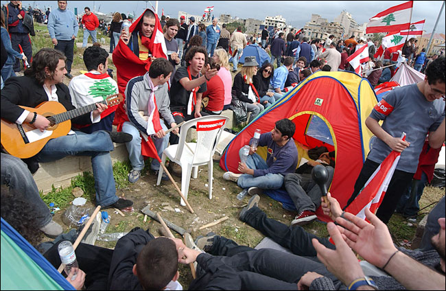 A small tent village sprung up after former Prime Minister Rafik Hariri was assassinated two weeks earlier, Lebanon, February 28, 2005.